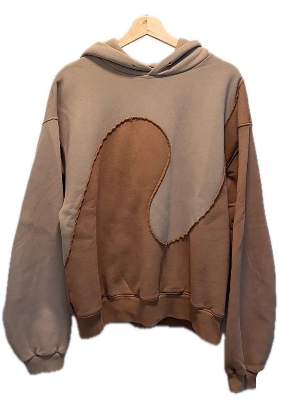 ERL Swirl Hoodie Brown Tan Two-Tone Oversized Cotton Fleece Venice Beach Size S